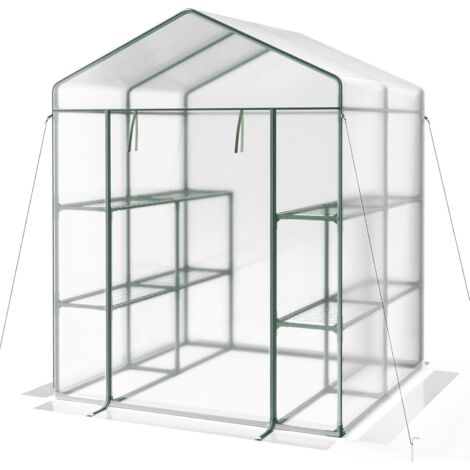 GOPLUS Serre Mini Portable, Serre de Jardinage Extérieure avec 4 Niveaux, 8 Étagères, Porte à roulettes avec Fermeture éclair, Film Imperméable, Serre pour Plantes en Pot, Fruits, Légumes (1/5)