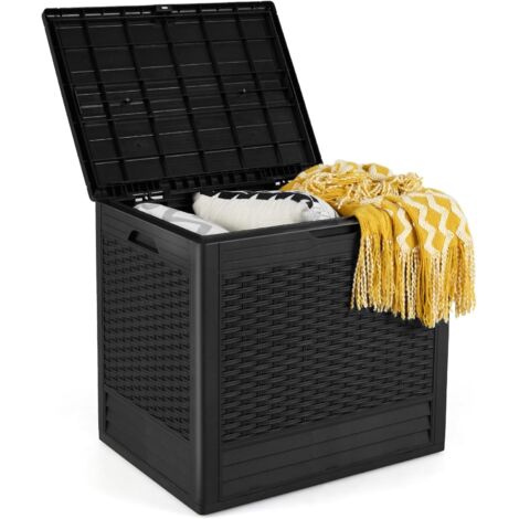 GOPLUS Coffre de Jardin Exterieur Etanche 96L, Coffre Exterieur Etanche HDPE Verrouillable Vérin à Gaz, Poignée, Banc Pouf 1 Personnes,Charge 80KG pour Balcon Piscine (Noir,58x44x54CM96L) (1/5)
