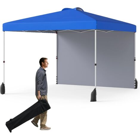 GOPLUS Tonnelle de Jardin Exterieru 3 x 3 M, Tonnelle Pliante Portable avec Lestage Tente Poids, Paroi Latérale, 266/276/286 CM,Solaire Extérieur avec Sac roulettes, 4 Cordes/Ancres, 8 Piquets (Bleu) (1/5)