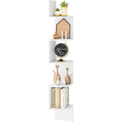 GOPLUS Etagere Murale à 5 Niveaux, 20 x 20 x 126 CM, Etagere Angle Murale Flottante, Organisateur de Rangement, Gain de Place, Moderne, Charge 50KG, Idéal pour Salon, Chambre, Bureau (Blanc) (1/5)