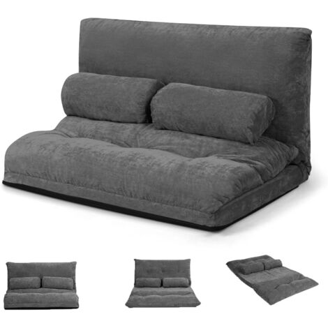 GOPLUS Canapé-lit avec Dossier Inclinable Réglable à 6 Positions, Canapé-lit Convertible avec 2 Coussins Lombaires, Pliable, pour Salon, Chambre Charge 150KG (156x173x24CM,Gris) (1/5)