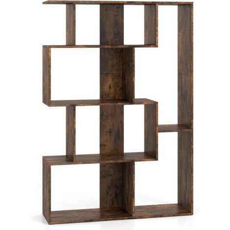 GOPLUS Bibliotheque en Forme S à 4 Niveaux, 80 x 30 x 119 CM, Bibliotheque Livre Autoportante avec 6 Compartiment Ouvert, 2 Dispositif Anti-basculement, Étagère de Rangement pour Bureau, Salon (Café) (1/5)
