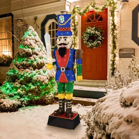GOPLUS 184 CM Nutcracker Casse Noisette Noel Lumineux avec Épée, Décoration Noel Exterieure avec 110 Lumières LED, Câbles de Serrage et Piquets de Sol, Intérieures (1Casse-Noisette Sceptre) (1/5)
