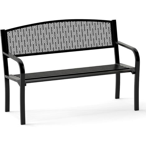 GOPLUS Banc Exterieur Jardin 2 Places avec Dossier en Nid d'abeille, Banquette Exterieur Jardin Assise à Lattes, Accoudoirs Confort, Pied Antidérapant, Idéal pour Patio, Terrasse, Charge 300KG (Noir) (1/5)