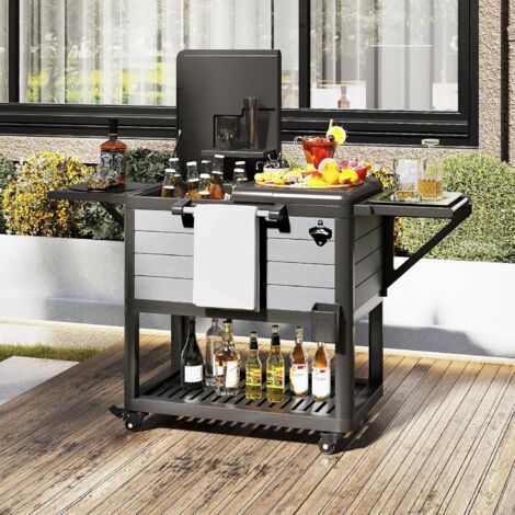 GOPLUS Desserte Glacière Bar Roulante, Chariot Jardin Exterieur roulettes avec 2 Plan Étendu Grande Capacité 91 L, Étagères de Rangement, Ouvre-Bouteille, Barbecue, Pique-Nique,83 x 50 x 85 CM