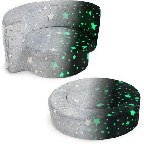 GOPLUS 2 en 1 Canapé Enfant Convertible, Canapé-lit en Flanelle pour Enfant, avec Housse Amovible et Lavable, Mousse à Haute Densité, Lumineux dans Noir, pour Salle de Jeux (1/5)
