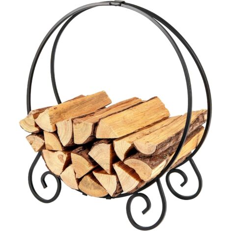 GOPLUS Range Buche Interieur en Métal, Porte Buche Interieur avec Structure Ronde 59 X 27 X 64 CM et Base Stable, Rangement Bois Charge 270 KG, Range Bois pour Cheminée (1/5)