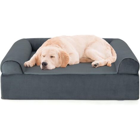 GOPLUS Panier pour Chien Orthopédique Grande Taille, Lit en Mousse à Mémoire de Forme avec Housse Amovible et Fond Antidérapant, Lavable, 102 x 82 x 30,5 cm, Gris