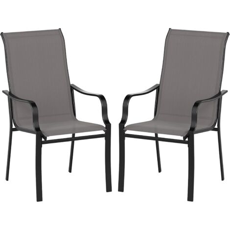 GOPLUS Lot de 2 Chaises de Jardin Exterieure Dossier Haut et Accoudoirs Incurvés, Chaise Salle à Manger ExterieureCharge 150 kg, Respirantes et Structure en Métal, pour Piscine, 73 x 56 x 101 CM (1/5)