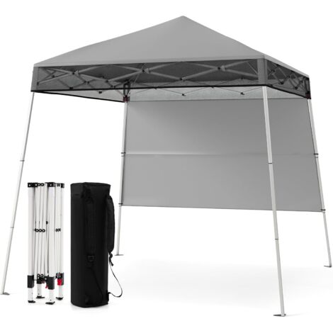 GOPLUS Tonnelle Jardin Exterieur Pliante 234x234CM, Auvent avec Paroi Latérale, Hauteur Réglable 211/221CM, Sac Transport, 4 Piquets, Tente Jardin Imperméable pour Fêtes et Camping (234CMGris) (1/5)