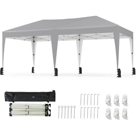 GOPLUS Tonnelle Jardin Exterieur Pliant 3 x 6 M pour 6-8 Personnes, Tente de Reception Pliable Impermeable Revêtement Argenté, Protection Solaire, Sac roulettes Inclus (3x6MGris) (1/5)