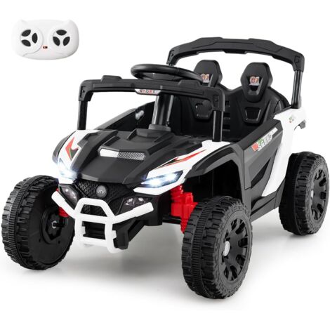 GOPLUS Voiture Electrique Enfants 2 Place avec Télécommande, Quad 4x4 Electrique Enfants 12V avec Démarrage Lent, Musique, Klaxon et Phares pour Enfants de 3+ Ans, Charge 30KG (Blanc)