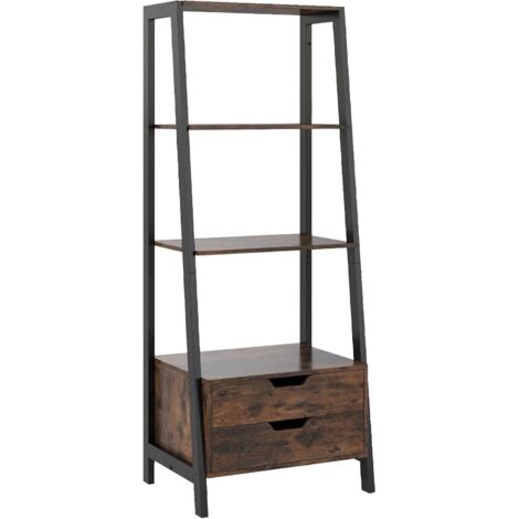 GOPLUS Bibliothèque Salon Chambre à 4 Niveaux avec 4 Étagères, 2 Tiroirs, Étagère à Échelle Autoportante avec Cadre en Métal, Étagère Moderne pour Salon, Chambre,52 x 39,5 x 134 cm (Industriel) (1/5)