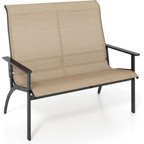 GOPLUS Banc de Jardin 2 Personnes, Chaise Adirondack Double Incliné et Accoudoirs, Fauteuil Double Places, Charge 400 kg, Métallique Respirant pour Balcon, Terrasse, 120 x 81 x 106 CM (1/5)