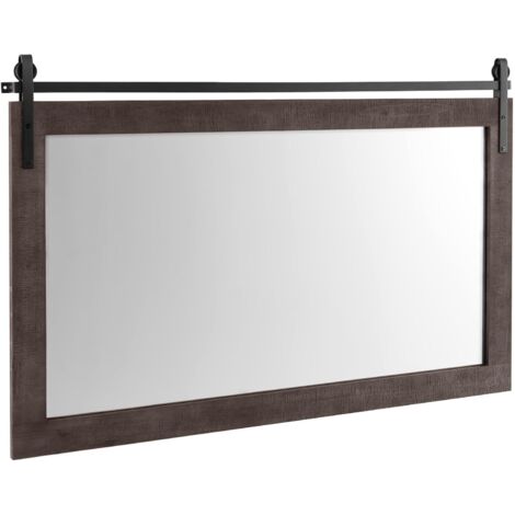 GOPLUS Miroir Mural Rustique de Salle de Bain, 64 x 100 CM, Miroir Mural Rectangulaire HD Décoration avec Cadre en Bois de Sapin, Support en Métal, pour Salon, Salle de Bain, Chambre à Coucher (Noyer) (1/5)