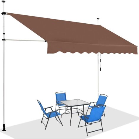GOPLUS Store Banne Manuel Rétractable 2,5X1,2M, Auvent Store de Balcon en Aluminium avec Tissu Oxford, Hauteur Réglable 2-3M, Protection Solaire et Pluie pour Terrasse Jardin (Marron) (1/5)