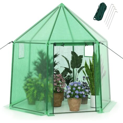 GOPLUS Serre de Jardin avec Cadre en Métal Robuste, Serre Tunnel, avec 2 Portes et 2 Fenêtres Enroulables, Housse PE, Pochettes Latérales, pour Légumes, Fruits, Fleurs, 181 x 181 x 200 CM (Blanc) (1/5)