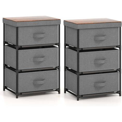 GOPLUS Lot de 2 Commodes de Rangement 3 Tiroirs, Meuble Rangement avec Tiroirs en Tissu, Cadre Métallique, avec Tiroirs Amovibles et Pliables, pour Chambre (Gris2,30P x 40l x 62H cm (3 Tiroirs)) (1/5)