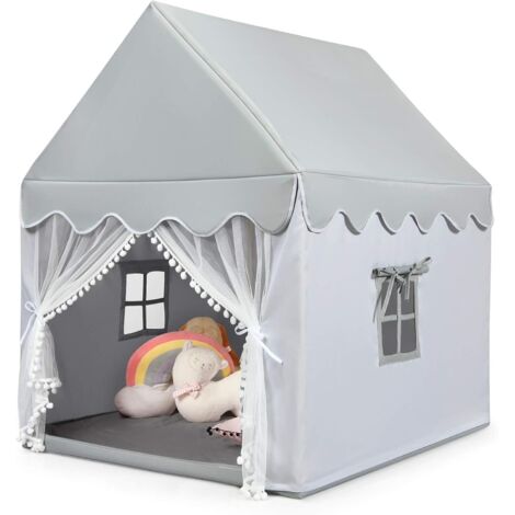GOPLUS Tente de Jeu pour Enfants Intérieur et Extérieur, Château de Jardin pour Garçons et Filles avec Tapis Épais, pour Noël et Anniversaire, 105 x 120 x 140 CM (Gris)