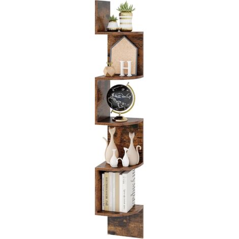 GOPLUS Etagere Murale à 5 Niveaux, 20 x 20 x 126 CM, Etagere Angle Murale Flottante, Organisateur de Rangement, Gain de Place, Moderne, Charge 50KG, Idéal pour Salon, Chambre, Bureau (Café) (1/5)