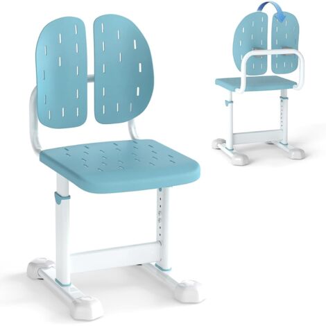 GOPLUS Chaise Bureau Enfant, Chaise d'Étude avec Dossier Double Adaptatif, Hauteur Réglable, Siège Respirant, Patins Réglables, pour Filles et Garçons de 3+ Ans (Bleu) (1/5)