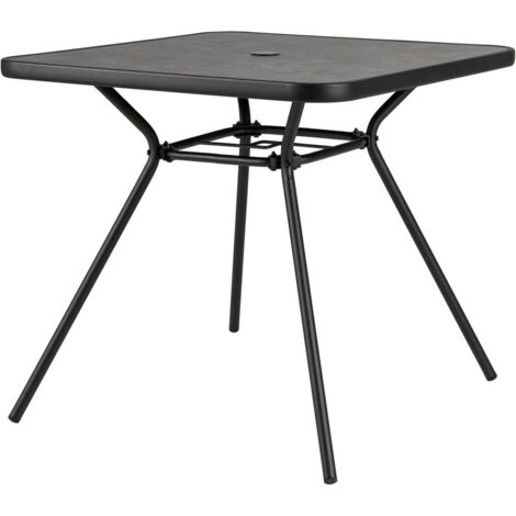 GOPLUS Table de Jardin Carrée 80 CM avec Trou de Parasol 4 CM, Cadre en Métal Robuste, Table Balcon Exterieur Style Moderne avec Dessus SPC, 80x72,5 CM Idéal pour Salle à Manger, Balcon Charge 100KG (1/5)