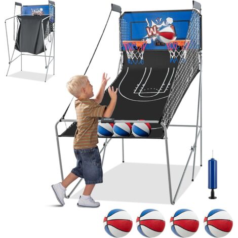 GOPLUS Jeu de Basketball Arcade Pliable, 2 Paniers et 4 Ballons, 8 Modes de Jeux, Capteur Électrique, LED Score, 4 Bouton Fonctionnement, 207x108x205CM (Bleu-Wow)