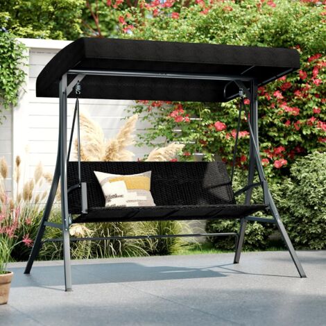 GOPLUS Balancelle Jardin Exterieur 3 Places, BalancelleCouverture, Balançoire de Jardin, avec Accoudoirs, Toit Inclinable Réglable, Siège en Rotin Synthétique, 190,5 x 114,5 x 166 cm