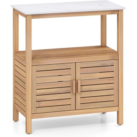 GOPLUS Table de Rempotage en Bois d'Acacia, Armoire Extérieure de Rangement avec Plateau en Résine, Étagère de Rangement, Convient pour Jardin, Terrasse, Balcon, 80 x 40 x 90,5 CM, Naturel