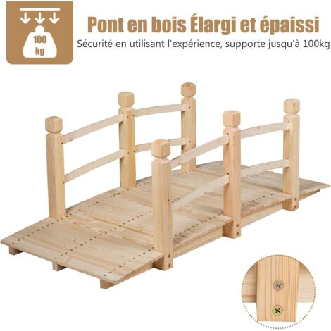 GOPLUS Pont de Jardin en Bois de Pin,Pont de Pièce d'Eau,Ancien Pont de Paysage,Pont Décoratif pour Piscine Extérieure,150x67x55CM - Jardin