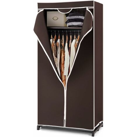 GOPLUS Pendrie en Tissu avec Housse- 74 x 50 x 172CM- 3 Parties d'espace de Stockage-Armoire de Vêtements Imperméable,Café (1/5)