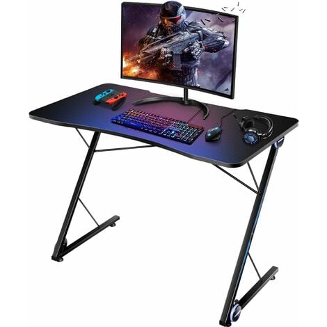 Bureau Gaming avec LED, Bureau Gamer 160 × 60 cm, Table Gaming