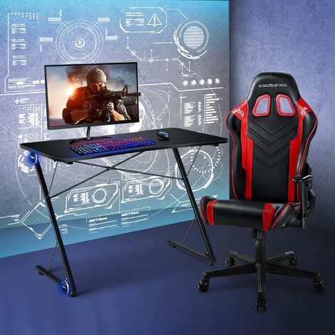 GOPLUS Bureau Gamer en Forme Z -120X60X73CM - Pieds Réglables-Table de Jeu  avec Porte-gobelet et