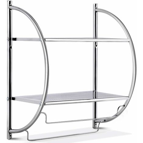 Goplus Etagere Salle de Bain, Porte-Serviettes Suspendues Murales, en Chrome Inoxydable, avec 2 Tablettes et 2 Porte-Serviettes, 45X25.5X55CM (1/5)