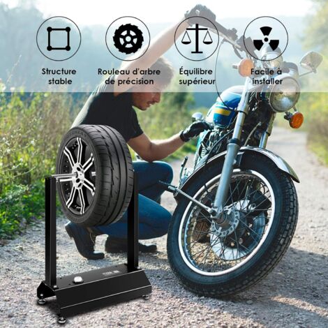 Équilibreuse De Roue Moto Pliable - Support Pour Pneus Jusqu'à 23" Et Largeur 5" - En Métal Peint - Avec Tous Accessoires De Montage