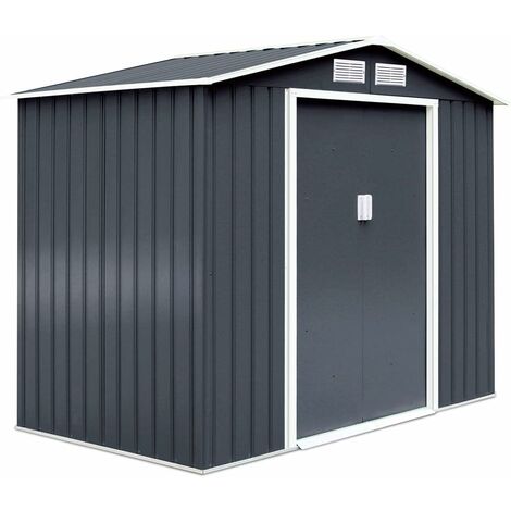 Goplus – Abri de jardin en métal 2,71m² avec portes coulissantes – Tôle d’acier galvanisée – Fenêtres pour circulation d’air – Toit anti-accumulation (1/5)