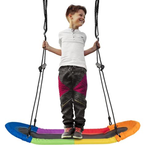 GOPLUS Balancoire Nid d’Oiseau de Surf, Trapeze Ovale avec Hauteur reglable de 100 a 160CM, Escarpolette avec Poignee, Bascule avec Sieges Suspendus, Convient a Patio, Cour, Exterieur (Multicolore) (1/5)