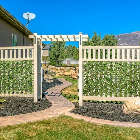 Costway clôture de jardin extensible avec feuilles artificielles