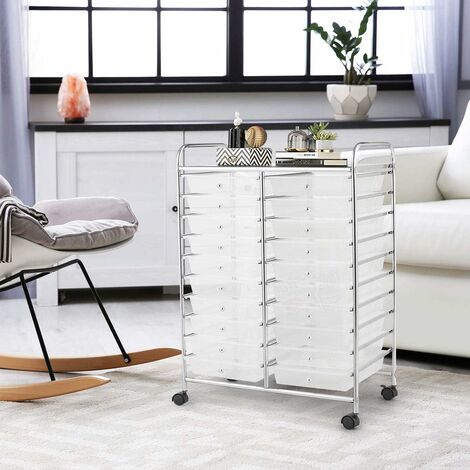 GOPLUS Chariot de Rangement avec 20 Tiroirs,Tour de Rangement Desserte a roulettes avec 4 roulettes Dont 2 avec Freins,Tiroirs Multicolores,Ideal pour Salon, Cuisine, Salle de Bain (Transparent) (1/5)