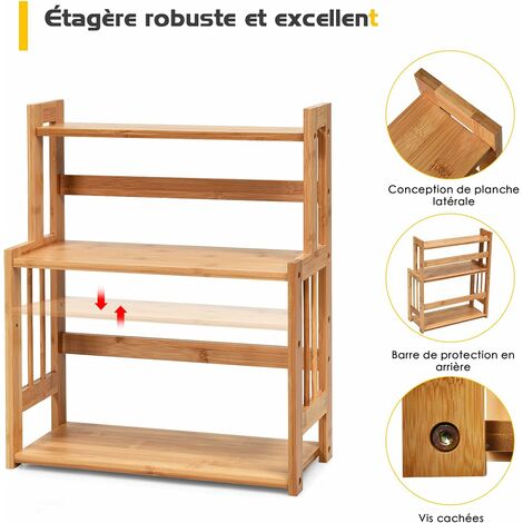GOPLUS Etagere a Epices en Bambou Naturel, Porte-Epice a 3 Niveaux avec Tablette Reglable en Hauteur, Etagere de Rangement pour Cuisine et Salle de Bain, 41, 5x18x50CM