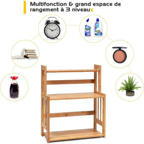 GOPLUS Etagere a Epices en Bambou Naturel, Porte-Epice a 3 Niveaux avec Tablette Reglable en Hauteur, Etagere de Rangement pour Cuisine et Salle de Bain, 41, 5x18x50CM