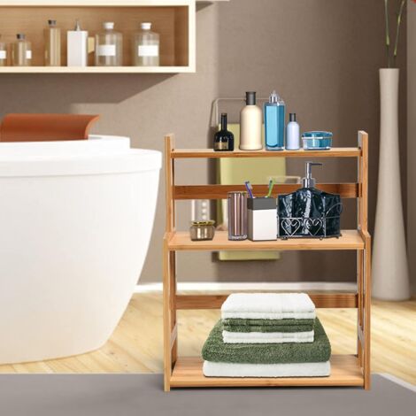 GOPLUS Etagere a Epices en Bambou Naturel, Porte-Epice a 3 Niveaux avec Tablette Reglable en Hauteur, Etagere de Rangement pour Cuisine et Salle de Bain, 41, 5x18x50CM