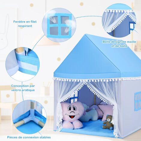 GOPLUS Maison de Jeu en Bois pour Enfants 2-6 Ans, Tente de Jeu 6 en 1 avec Tableau Noir, Table