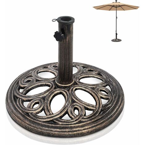 Goplus – Pied de parasol en fonte 45 x 32 cm – Base stable et décorative – Adaptateur pour plusieurs types de parasols – Résistant aux intempéries (1/4)