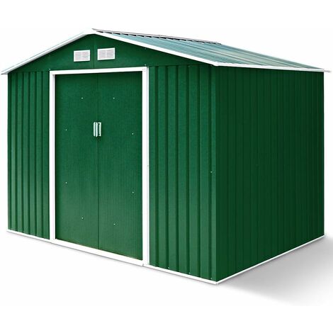 Goplus – Abri de jardin métal 2,7 m² avec portes coulissantes – Tôle d'acier galvanisée résistante à la corrosion – Vent 18 m/s – Installation béton (1/5)
