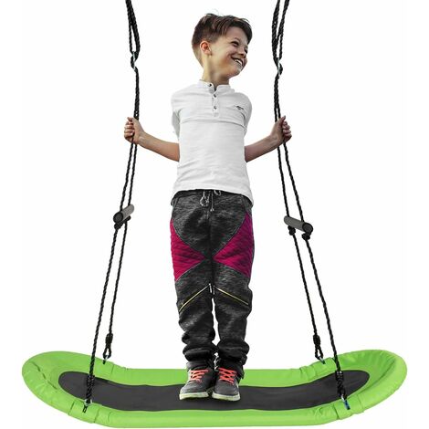 GOPLUS Balancoire Nid d’Oiseau de Surf, Trapeze Ovale avec Hauteur reglable de 100 a 160CM, Escarpolette avec Poignee, Bascule avec Sieges Suspendus, Convient a Patio, Cour, Exterieur (Vert) (1/5)