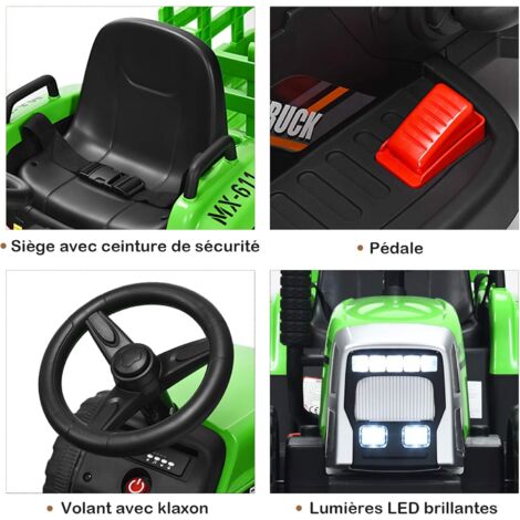 GOPLUS Tracteur Electrique Enfants 12V avec Remorque, Phare à LED et Musique, Voiture Electrique Enfants 3 Ans+ avec Télécommande Parental, Charge Max 30KG (Jaune