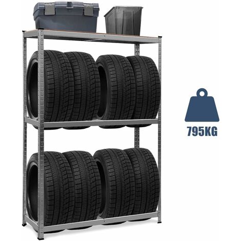 GOPLUS Rayonnage pour Pneus, avec Etagere - Etagere Metallique pour Pneumatiques, Charges Lourdes, Structure Stable 120 X 40 X 180cm,Charge Max par Etagere 265KG