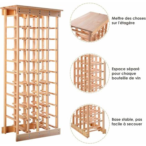 Casier à Vin En Pin Massif - 40 Bouteilles, Rangement Horizontal, Design Naturel (47x28x13 Cm)