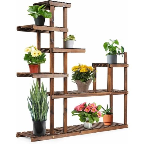 Outsunny Support pour plantes étagère à fleurs à 4 niveaux en bambou et  métal pour extérieur intérieur 28 x 28 x 80 cm blanc
